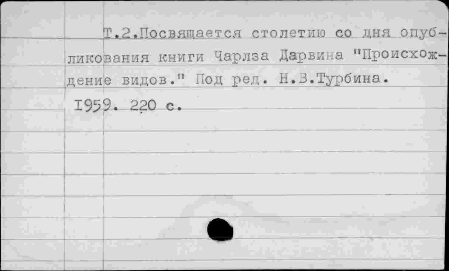 ﻿р?.2.Посвящается столетию со дня опуб ликования книги Чарлза Дарвина "Происхож дение видов." Под ред. Н.З.Турбина.
1959. 220 с.